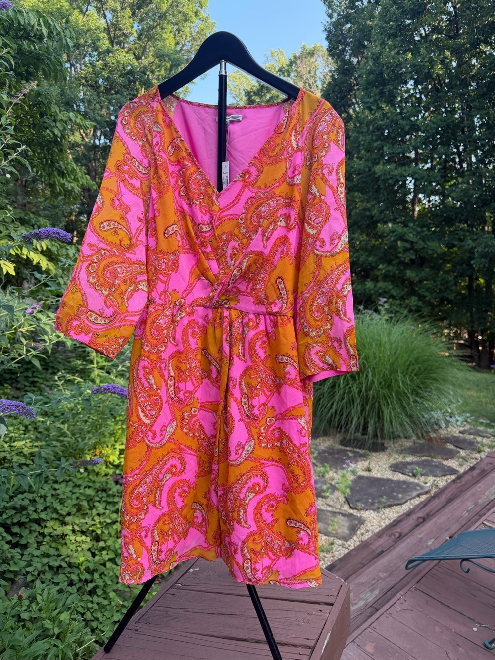 Madewell Broadway & Broome Pink and Orange Paisley Dress 100% Silk- Size 8 NWT